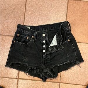 Levi's Black Frayed Jean Shorts